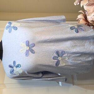 Nwt 1x Elegant Women's Sweater with Floral Accents Light Blue 34 Sleeve